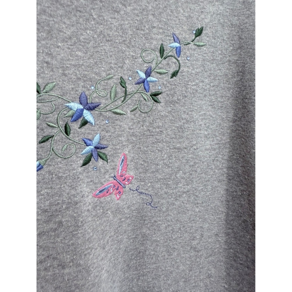 Y2K Vintage Embroidered Floral Butterfly Sweatshirt Gray XL Grandma Core - Picture 2 of 4
